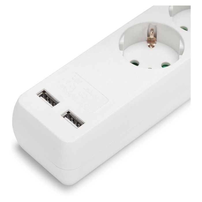 ENTAC Regleta de enchufes con 3 salidas AC, 2 puertos USB y cable de 1,5 m - Blanco