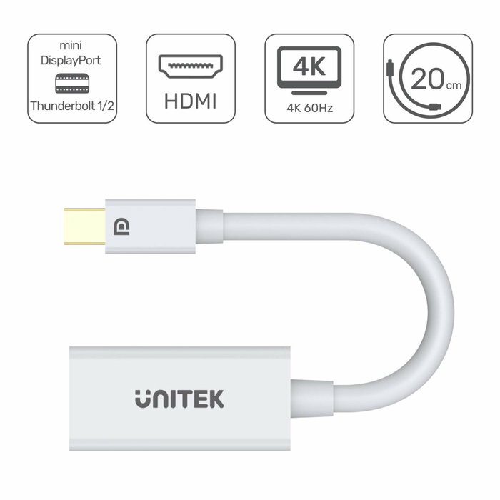 Unitek Adaptador Mini DisplayPort a HDMI 0,20m 4K Y-6331