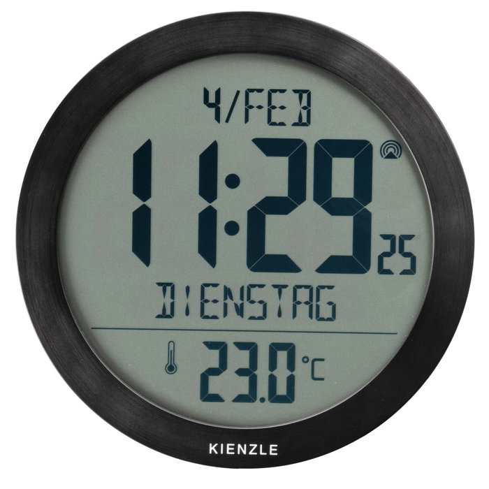 Kienzle Reloj de pared digital con control por radio DCF y temperatura, negro Kienzle Reloj de pared digital con control por radio DCF y temperatura, negro