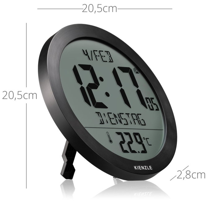 Kienzle Reloj de pared digital con control por radio DCF y temperatura, negro Kienzle Reloj de pared digital con control por radio DCF y temperatura, negro
