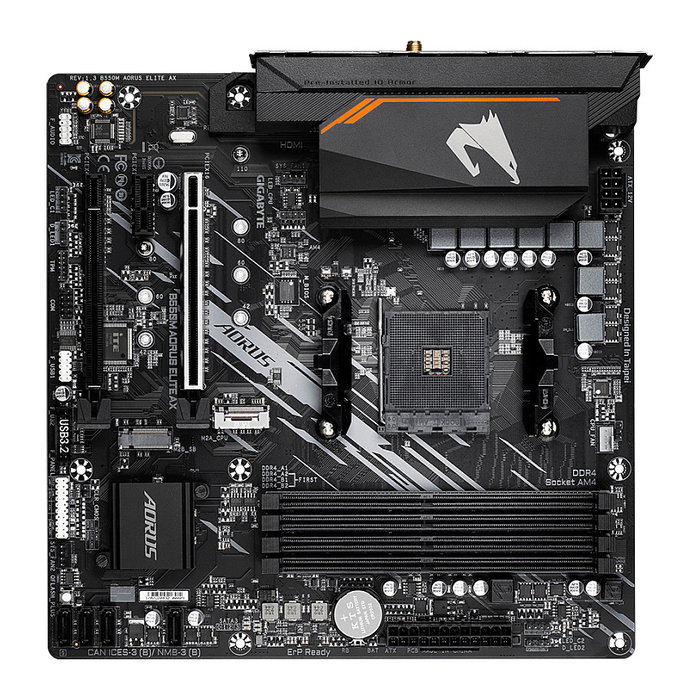 Gigabyte B550M AORUS Elite AX Placa Base AMD AM4 micro-ATX con Wi-Fi 6E, Bluetooth 5.3, Compatible con Ryzen 5000, 4000 y 3000, DDR4 4733 MHz