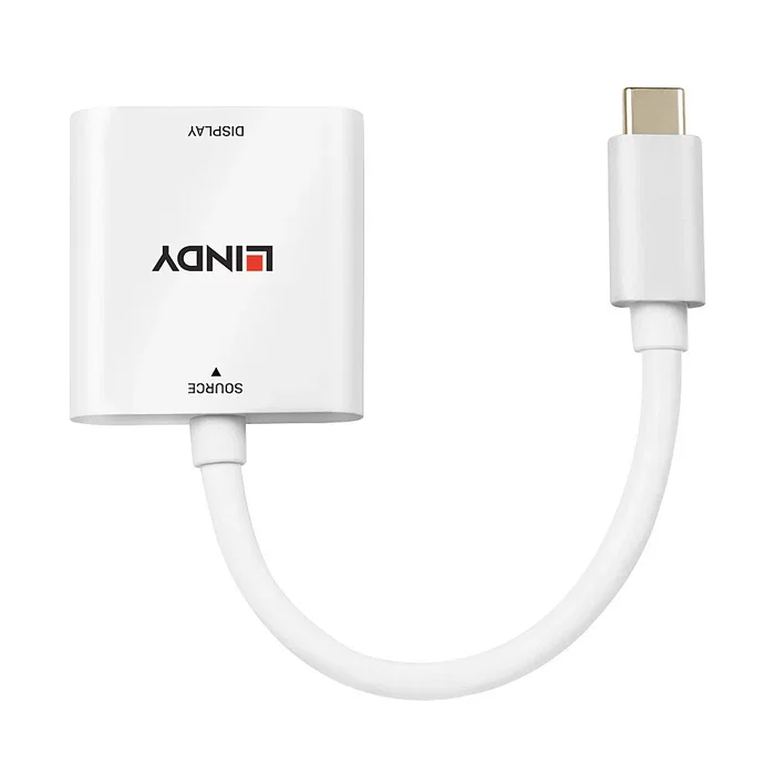 Lindy 43339 Adaptador USB Tipo C a HDMI 4K 60Hz HDR, Cable 0.1m, Color Blanco