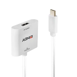 Lindy 43339 Adaptador USB Tipo C a HDMI 4K 60Hz HDR, Cable 0.1m, Color Blanco