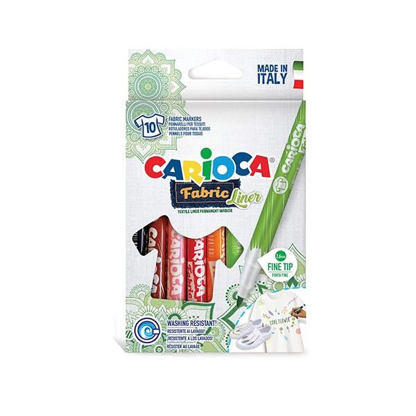 CARIOCA Estuche de 10 Rotuladores Fabric para Tejido, Punta Fina, Colores Surtidos