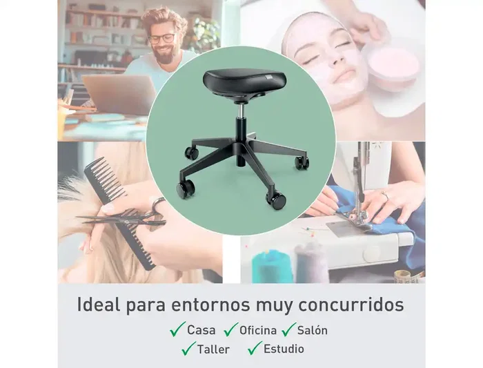 Leitz Taburete Ergo con Asiento Triangular, 5 Ruedas Giratorias, Regulable en Altura (46-59 cm), Negro, Piel Sintética