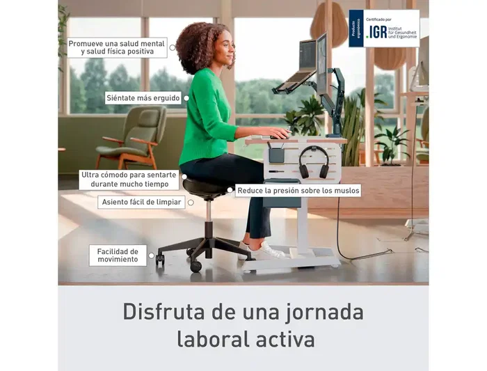 Leitz Taburete Ergo con Asiento Triangular, 5 Ruedas Giratorias, Regulable en Altura (46-59 cm), Negro, Piel Sintética