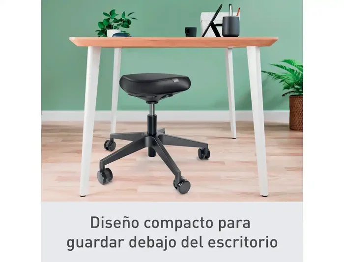Leitz Taburete Ergo con Asiento Triangular, 5 Ruedas Giratorias, Regulable en Altura (46-59 cm), Negro, Piel Sintética