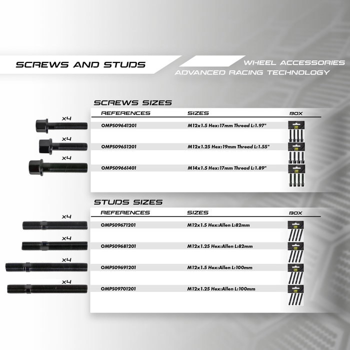 Omp OMPS09671201 Juego 4 Espárragos M12x1.5 Doble Rosca Largo 82 mm Llave Allen Negro Din 10.9