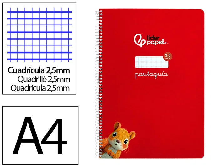 Liderpapel Cuaderno espiral Pautaguía tapa dura rojo A4 Liderpapel Cuaderno espiral Pautaguía tapa dura rojo A4