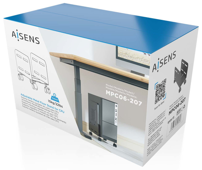 Aisens Soporte Metálico Ajustable de Suelo para CPU Negro MPC06-207