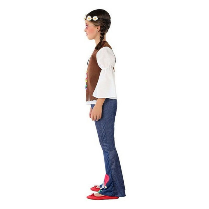 Disfraz Hippie Niña 7-9 Años - Camiseta con Chaqueta y Pantalón Vaquero Multicolor