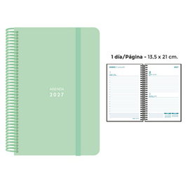 SENFORT Agenda Anual 2027 Pastel Espiral Verde con Goma