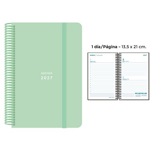 SENFORT Agenda Anual 2027 Pastel Espiral Verde con Goma SENFORT Agenda Anual 2027 Pastel Espiral Verde con Goma