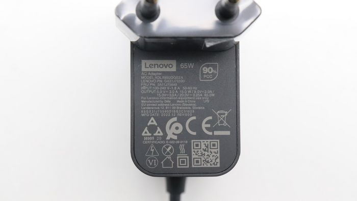 Lenovo Adaptador de Corriente 65W con Puertos Duales y Voltajes Ajustables 20V/15V/9V/5V para Carga Simultánea