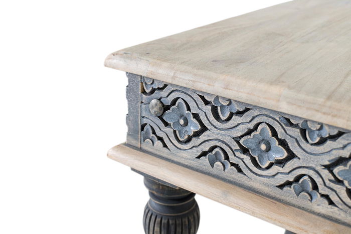 Giner y Colomer Mesa de Centro Madera de Mango Acabado Grisazul Pata Torneada 47cm