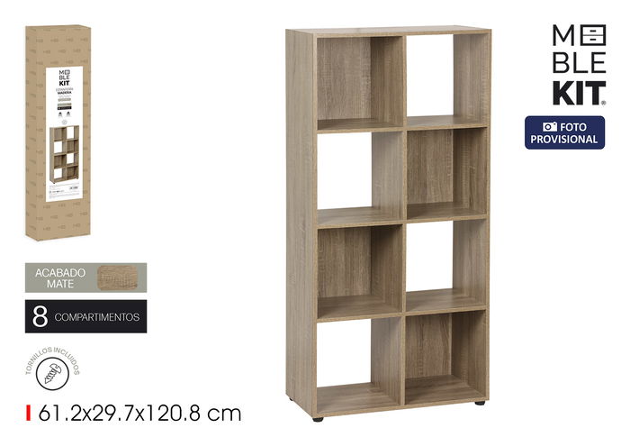 Inde Estantería Cubo de 8 Compartimentos, Medidas 61.2 x 29.7 x 120.8 cm, Color Roble Inde Estantería Cubo de 8 Compartimentos, Medidas 61.2 x 29.7 x 120.8 cm, Color Roble