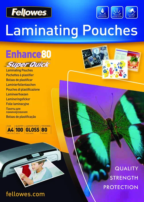 Fellowes SuperQuick Fundas de Plastificación A4 Brillantes 80 Micras Fellowes SuperQuick Fundas de Plastificación A4 Brillantes 80 Micras