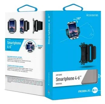 Mobilis Brazalete Deportivo para Brazo/Muñeca, Funda Caso Universal para Smartphones 4'' a 6'', Color Negro, Hasta 15.2 cm (6 Pulgadas)