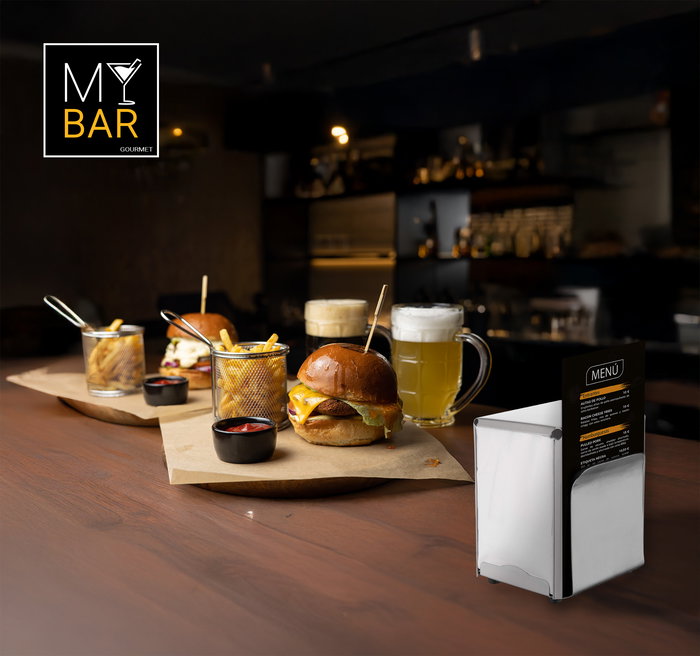 Inde Servilletero Inox con Porta Menú My Bar - 11.8 x 10.7 x 14.8 cm (12 Unidades)