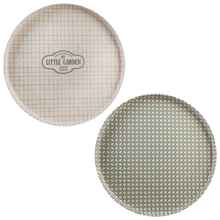 Home Deco Factory Plato de cerámica, colección Little Market, estampado hojas o cuadros, diámetro 25 cm