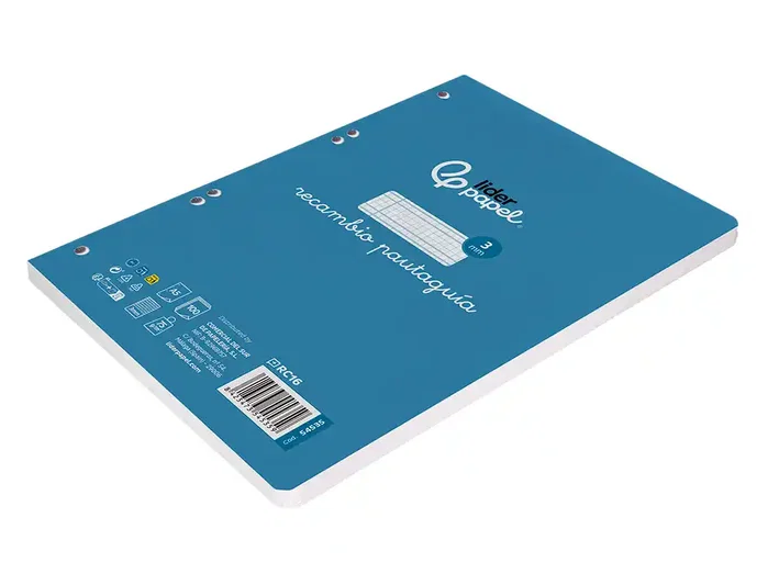 Liderpapel Recambio A5 100 Hojas Cuadriculado Pautado con Margen y 6 Taladros