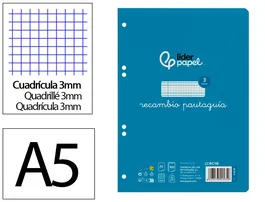 Liderpapel Recambio A5 100 Hojas Cuadriculado Pautado con Margen y 6 Taladros