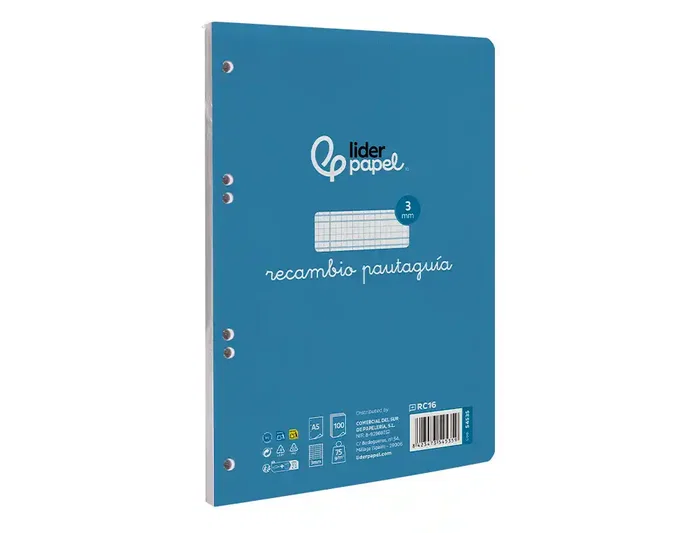 Liderpapel Recambio A5 100 Hojas Cuadriculado Pautado con Margen y 6 Taladros