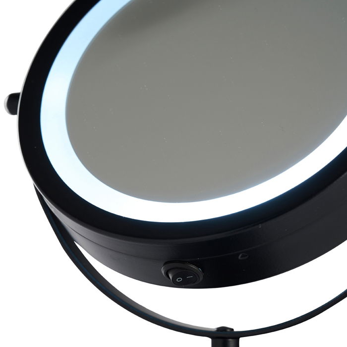 Day Espejo LED Doble Cara 5 Aumentos Iluminado 17 Bombillas Rotación 360º Negro Mate Altura 33 cm Diámetro 17.5 cm