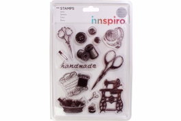 Innspiro Set de sellos acrílicos Costura: hecho a mano 14x18cm