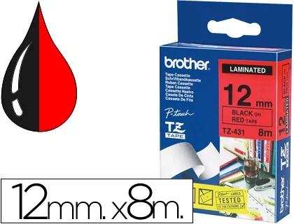 Brother TZe-431 Cinta laminada 12mm Rojo/Negro Brother TZe-431 Cinta laminada 12mm Rojo/Negro