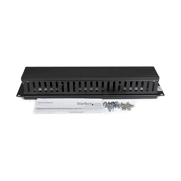 StarTech.com Panel de Gestión de Cableado Horizontal 2U, Canaleta con Cubierta para Racks, Plástico/Acero Negro, EIA RS310-D, 482 x 79 x 88.1 mm