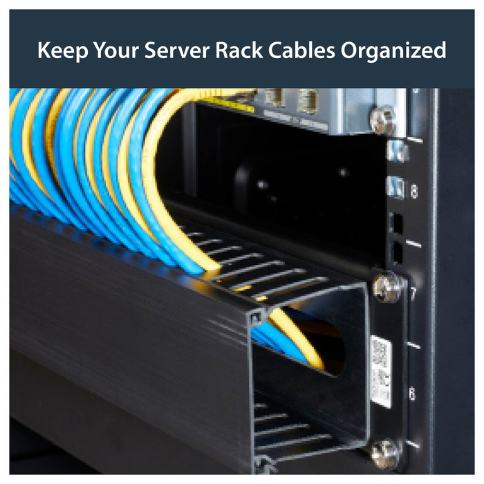 StarTech.com Panel de Gestión de Cableado Horizontal 2U, Canaleta con Cubierta para Racks, Plástico/Acero Negro, EIA RS310-D, 482 x 79 x 88.1 mm