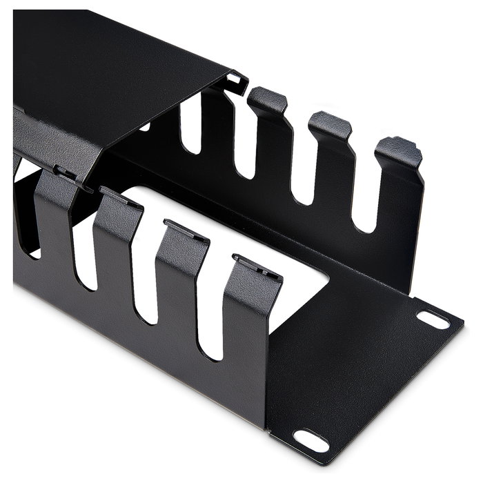 StarTech.com Panel de Gestión de Cableado Horizontal 2U, Canaleta con Cubierta para Racks, Plástico/Acero Negro, EIA RS310-D, 482 x 79 x 88.1 mm