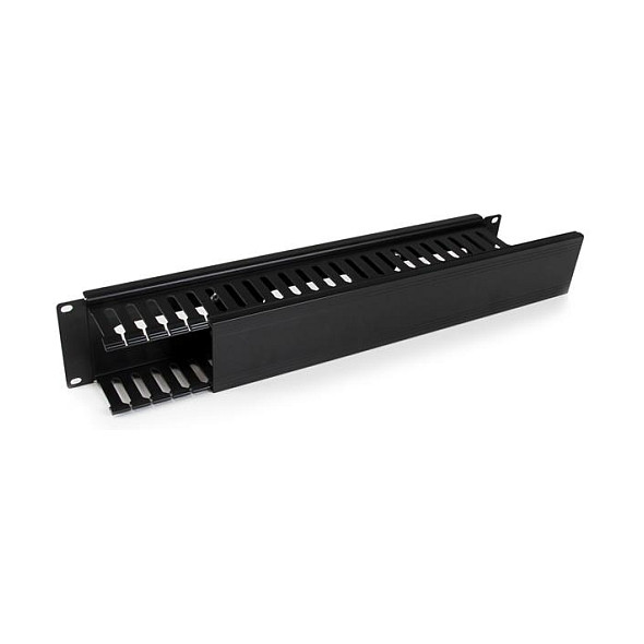 StarTech.com Panel de Gestión de Cableado Horizontal 2U, Canaleta con Cubierta para Racks, Plástico/Acero Negro, EIA RS310-D, 482 x 79 x 88.1 mm