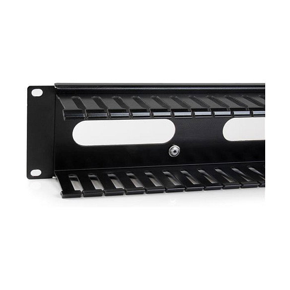 StarTech.com Panel de Gestión de Cableado Horizontal 2U, Canaleta con Cubierta para Racks, Plástico/Acero Negro, EIA RS310-D, 482 x 79 x 88.1 mm