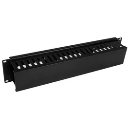 StarTech.com Panel Canaleta Horizontal 2U con Cubierta para Gestión de Cableado en Racks, Plástico y Acero, Negro