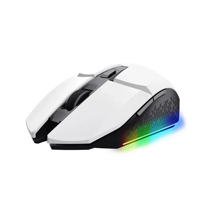 Trust Gaming GXT 110 Felox - Ratón Gaming Inalámbrico para Diestros, 4800 DPI, Recargable, LED Multicolor, 6 Botones, Blanco