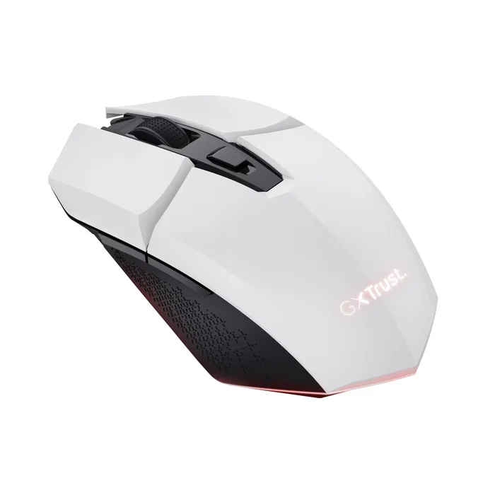 Trust Gaming GXT 110 Felox - Ratón Gaming Inalámbrico para Diestros, 4800 DPI, Recargable, LED Multicolor, 6 Botones, Blanco