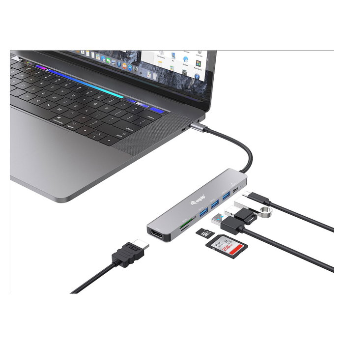 Equip Docking USB-C 7 en 1 con HDMI 4K/60Hz y 100W PD Plata Equip Docking USB-C 7 en 1 con HDMI 4K/60Hz y 100W PD Plata