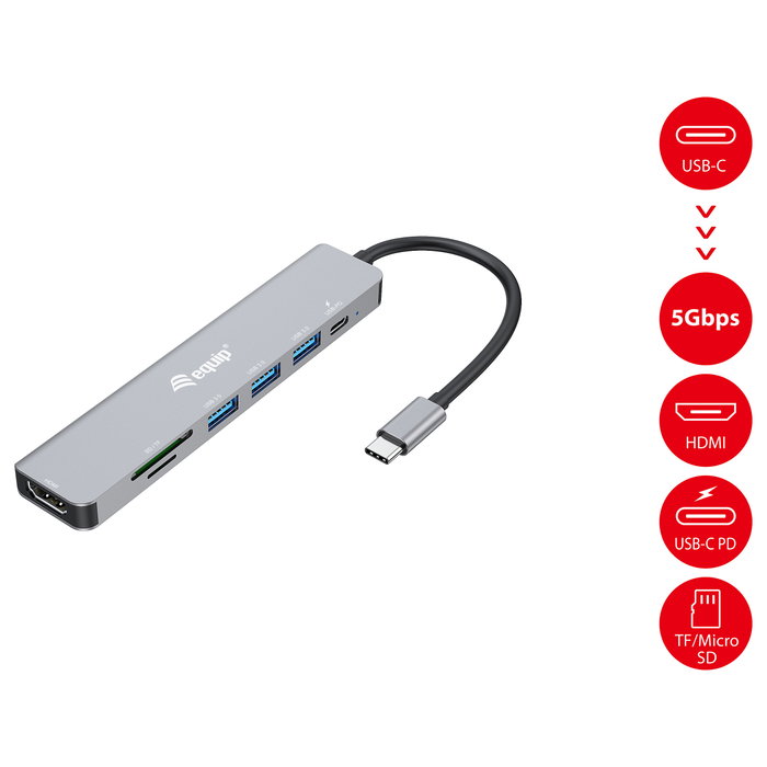 Equip Docking USB-C 7 en 1 con HDMI 4K/60Hz y 100W PD Plata Equip Docking USB-C 7 en 1 con HDMI 4K/60Hz y 100W PD Plata