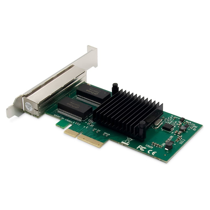 Digitus Tarjeta de Red PCI Express I350, 4 Puertos RJ45 Gigabit, Intel, 5000 Mbit/s, Jumbo Frames, para PC/Server Windows/Linux