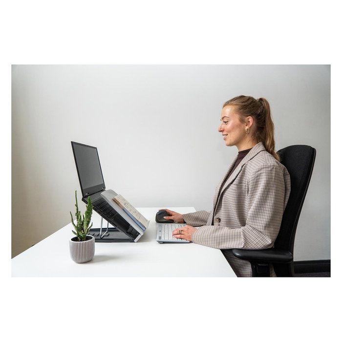 BakkerElkhuizen Ergo-Q 330 Circular BNEQ330C Soporte para Portátil Ajustable y Plegable para Pantallas de 33.8 cm a 43.2 cm, Negro y Gris, Material ABS y Acero, Capacidad 6 kg