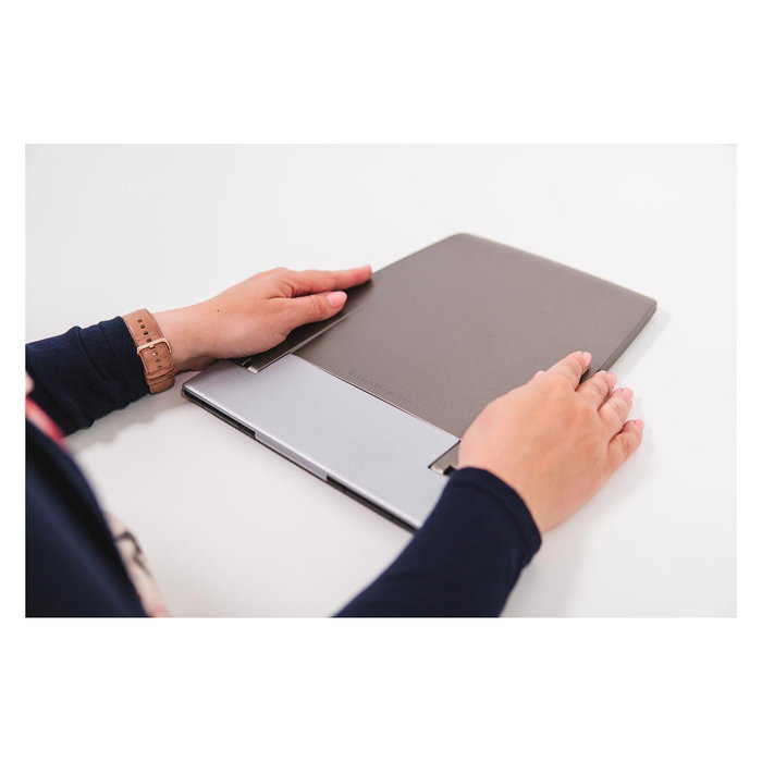 BakkerElkhuizen Ergo-Q 330 Circular BNEQ330C Soporte para Portátil Ajustable y Plegable para Pantallas de 33.8 cm a 43.2 cm, Negro y Gris, Material ABS y Acero, Capacidad 6 kg