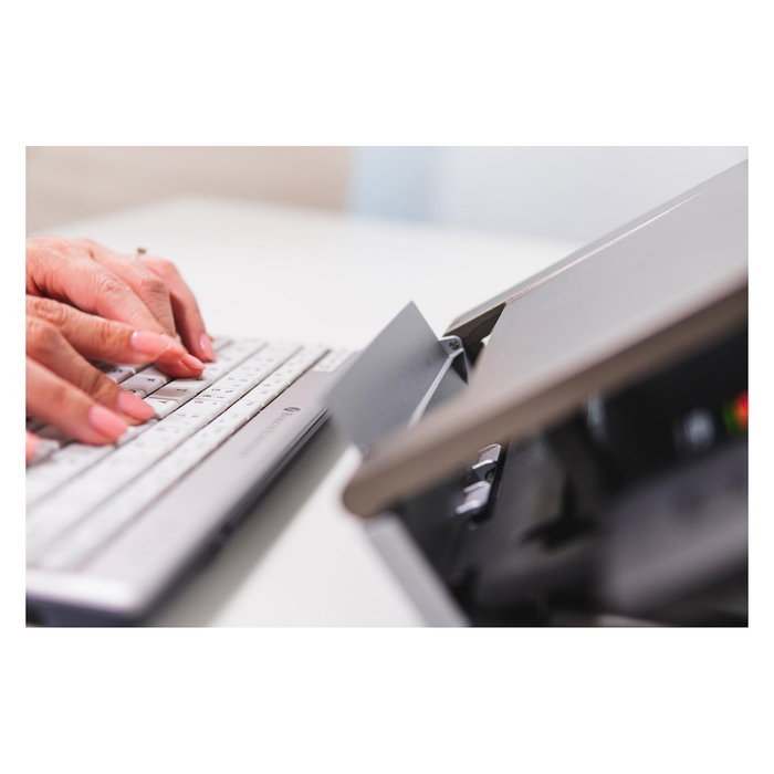 BakkerElkhuizen Ergo-Q 330 Circular BNEQ330C Soporte para Portátil Ajustable y Plegable para Pantallas de 33.8 cm a 43.2 cm, Negro y Gris, Material ABS y Acero, Capacidad 6 kg