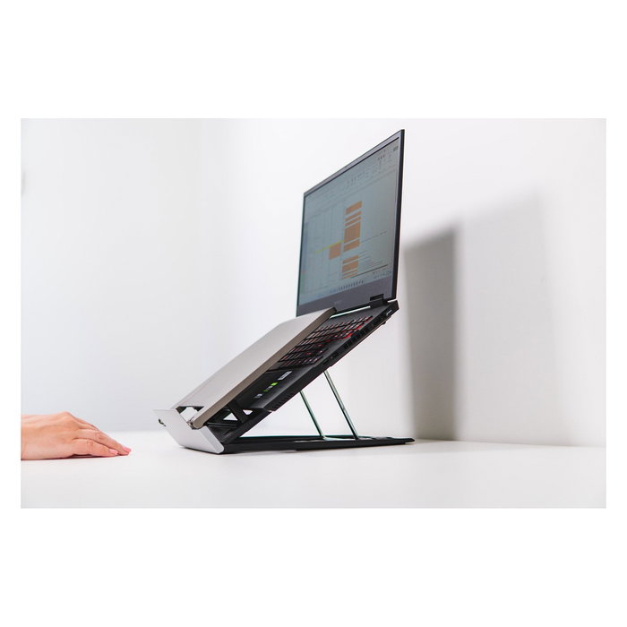 BakkerElkhuizen Ergo-Q 330 Circular BNEQ330C Soporte para Portátil Ajustable y Plegable para Pantallas de 33.8 cm a 43.2 cm, Negro y Gris, Material ABS y Acero, Capacidad 6 kg