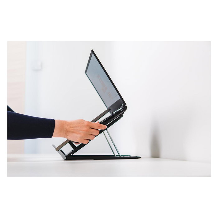 BakkerElkhuizen Ergo-Q 330 Circular BNEQ330C Soporte para Portátil Ajustable y Plegable para Pantallas de 33.8 cm a 43.2 cm, Negro y Gris, Material ABS y Acero, Capacidad 6 kg