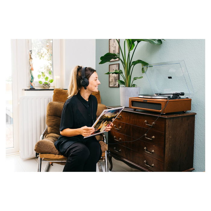 Lenco LS-430 Platón Giratorio con 4 Altavoces Bluetooth, Color Marrón