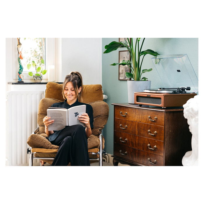 Lenco LS-430 Platón Giratorio con 4 Altavoces Bluetooth, Color Marrón