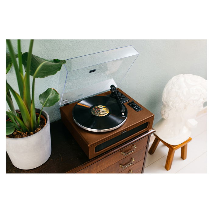 Lenco LS-430 Platón Giratorio con 4 Altavoces Bluetooth, Color Marrón