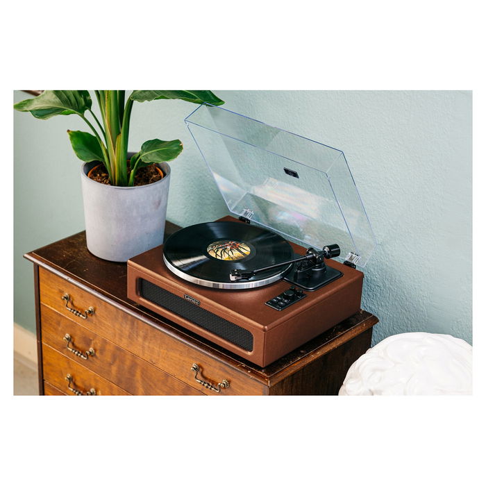 Lenco LS-430 Platón Giratorio con 4 Altavoces Bluetooth, Color Marrón